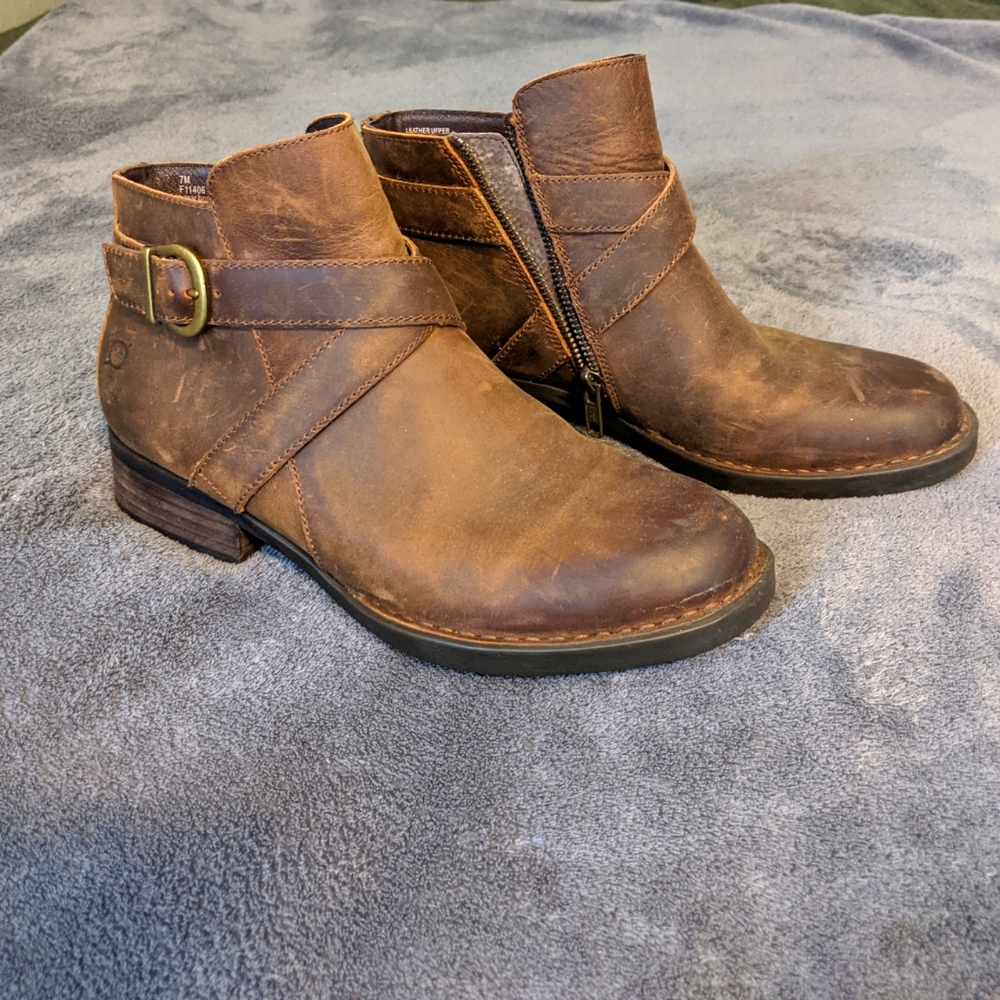 Brown leather ankle boots